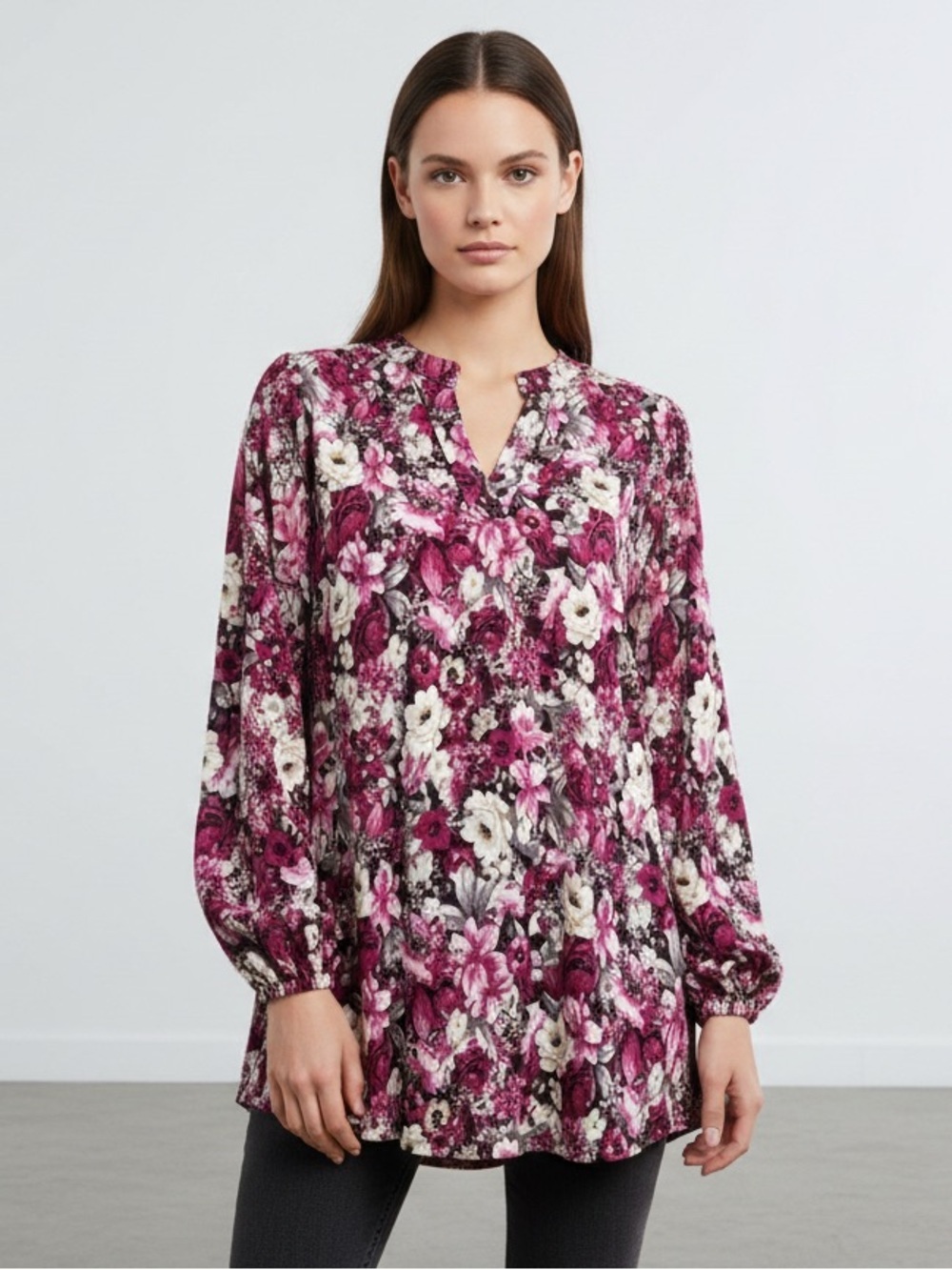 Dear Scarlett Romantic Chic Floral Women's Tunic in Rich Magenta & Blush Tones